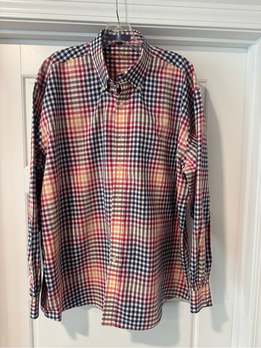 Alan Flusser Navy, Red & Yellow Checked Button-Down Shirt